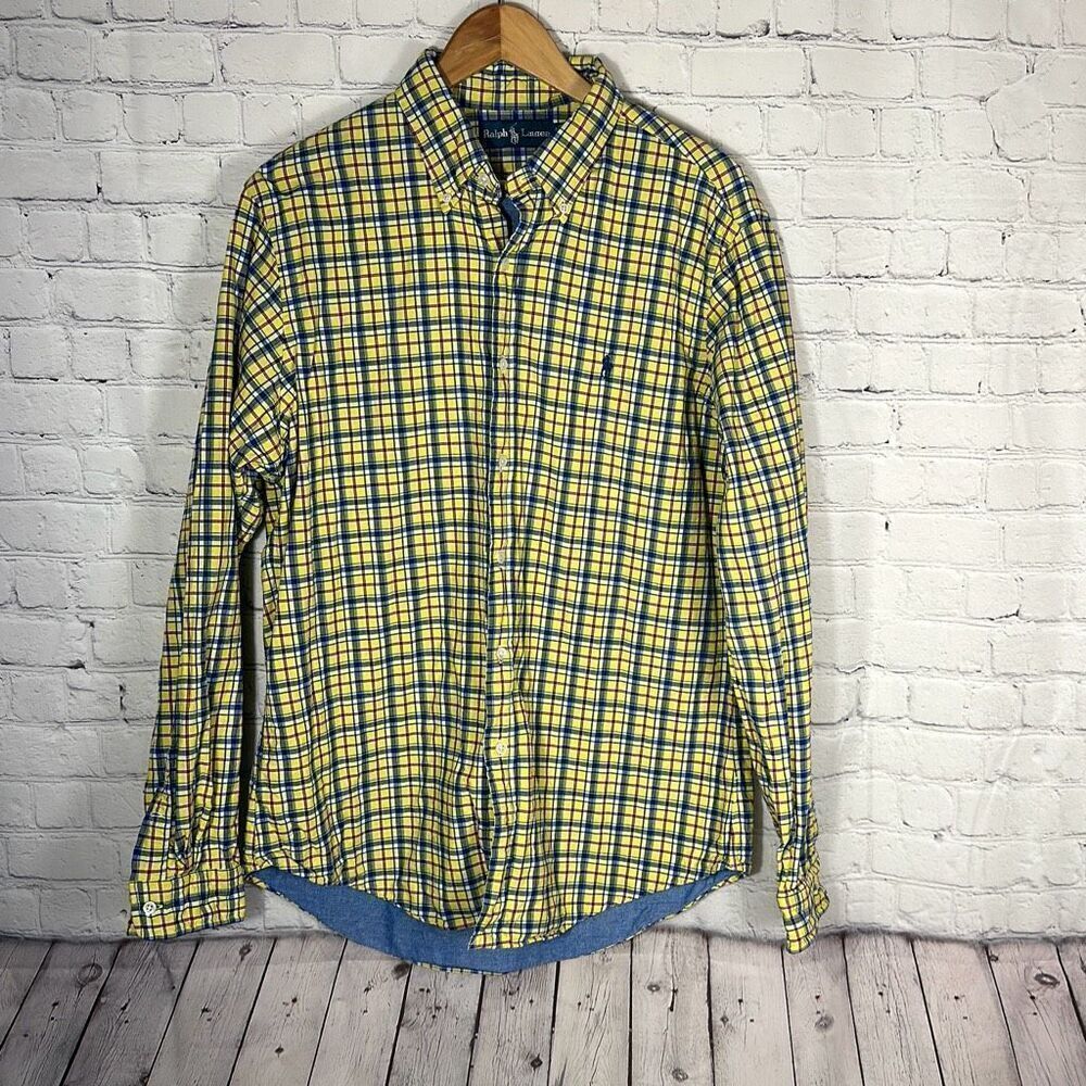 Ralph Lauren Button-Down Shirt Large Men's Cotton Chambray Lined‎ Long Sleeve